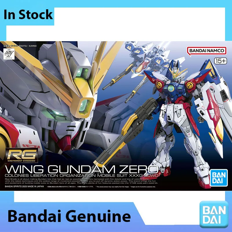 Фото В наличии: Оригинальный конструктор Bandai RG 1/144 Wing Gundam Zero. Коллекционная модель аниме-фигурки для сборки. Игрушки и подарки. №2