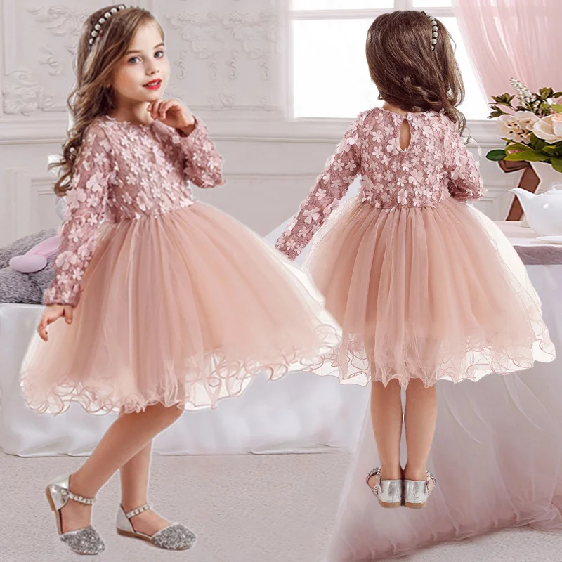 

Flower Princess Dress For Girls Winter Long Sleeve Princess Party Tutu Christmas Costume Kids Children 2-7 Year Casual Clothes