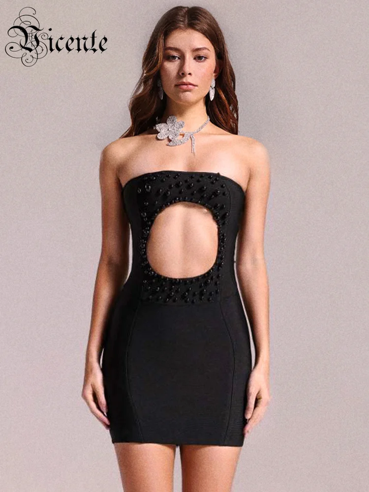 VC лоскутное облегающее платье с вырезами и жемчугом для женщин без бретелек