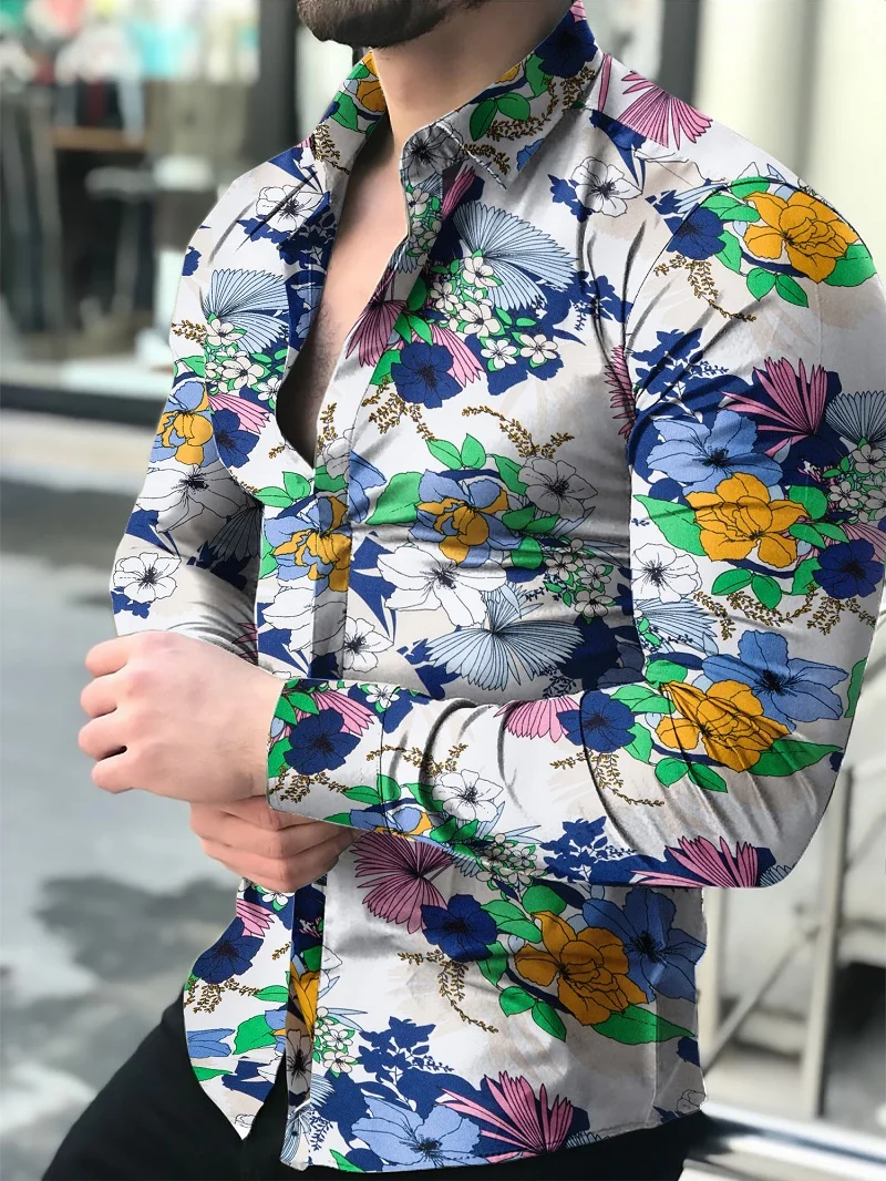 2022 New Autumn Men's Long Sleeve Floral Shirts Slim Fit Flower Printed Shirts Loose Hawaiian Shirt Men S-6XL Men Clothing