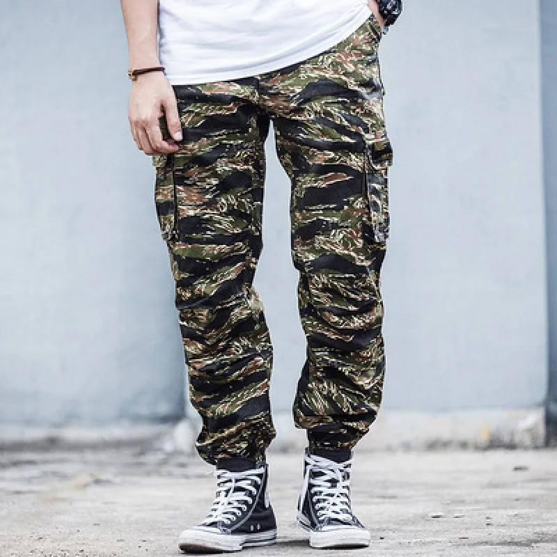 

Tiger Pattern Camouflage Cargo Pants Men's Jogger Pants Tide Brand Drawstring Feet Casual Long Pants