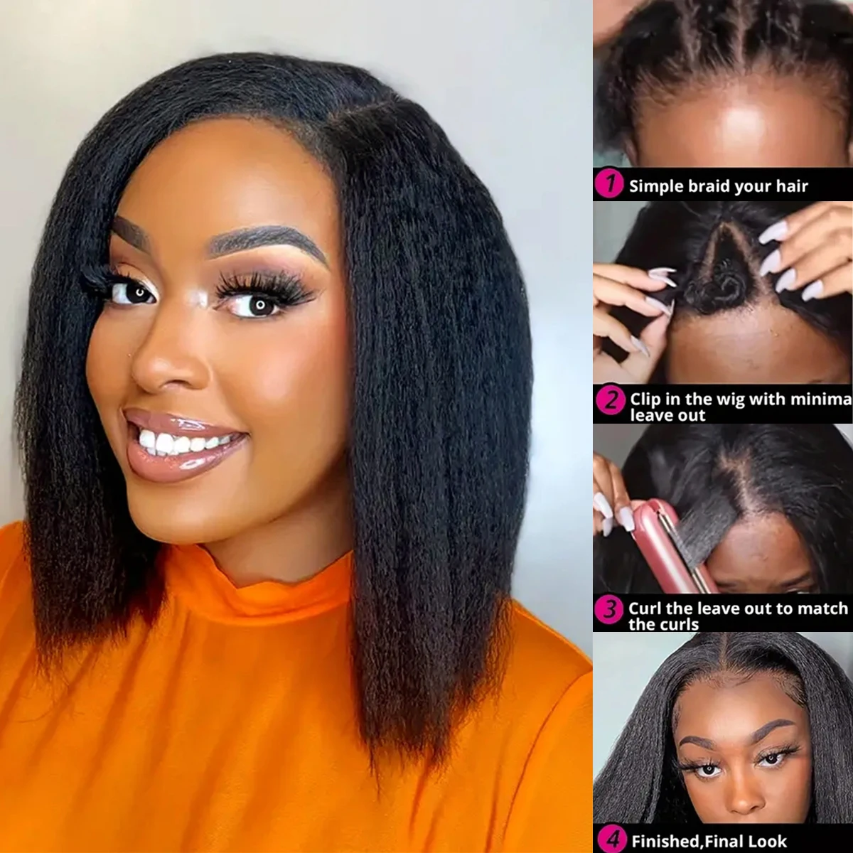 Короткий V-образный парик TNICE полностью машинное производство странные прямые