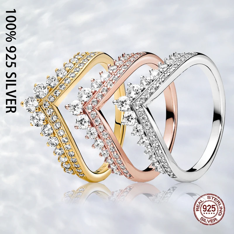 

Fit Original Authentic 925 Sterling Silver Princess Wishbone Ring For Women Fashion Luxury Wedding Party Jewelry