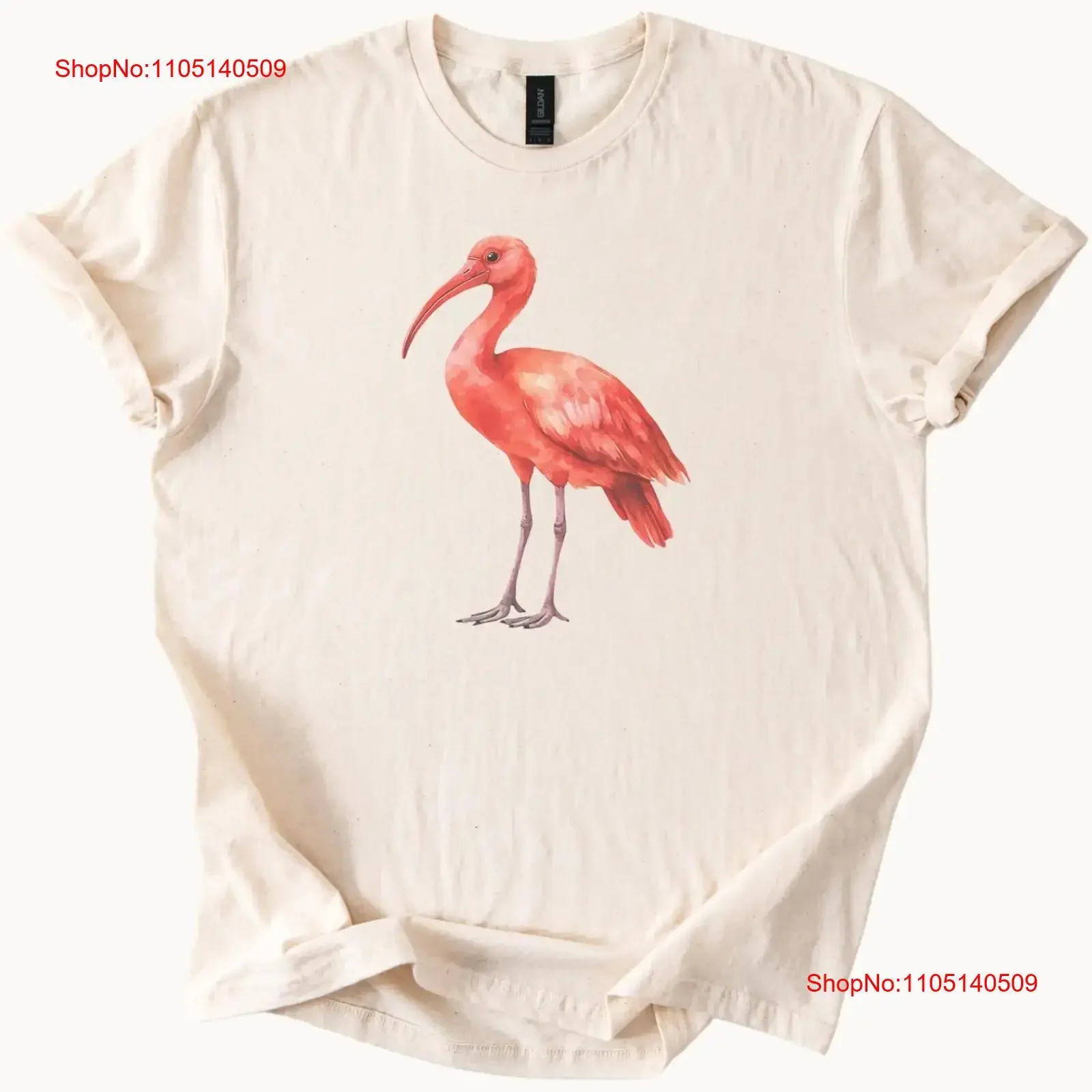 Фото Футболка Scarlet Ibis Bird, винтажный потертый повседневный топ в стиле тропической дикой природы, удобный графический топ для повседневной носки №1