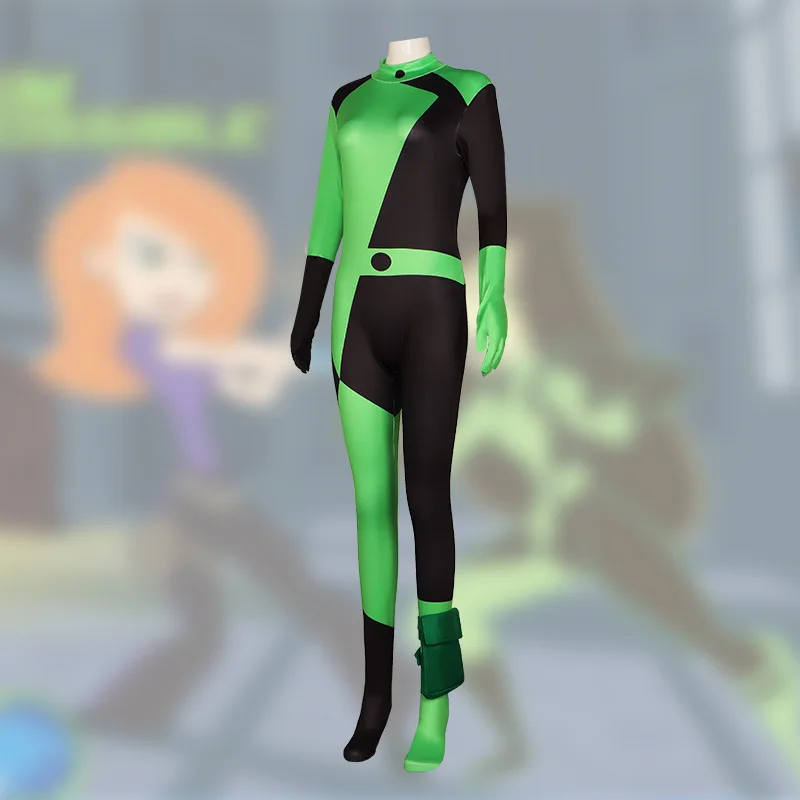 Фото Аниме Kim Possible, карнавальный костюм для детей и взрослых, комбинезон из полиэстера Zenti Shego, карнавальный костюм на Хэллоуин для женщин и девочек №2