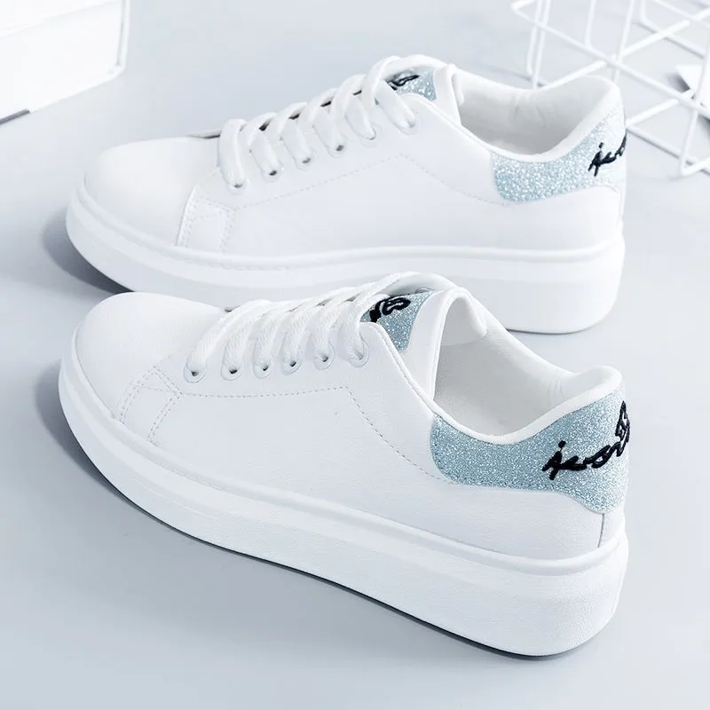 

New Women Sneakers Fashion Breathble Vulcanized Shoes Pu Leather Platform Shoes White Lace Up Casual Shoes Zapatos Mujer