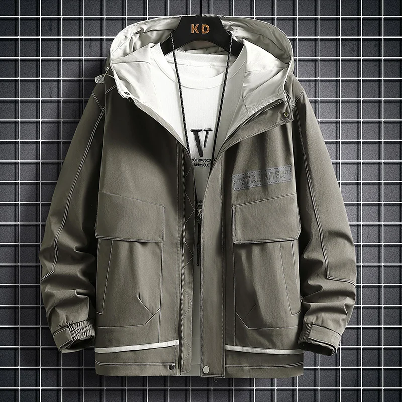 

Fashion Oversize 6XL 7XL 2022 Casual Men's Black Green Windbreaker Zip Up Jackets Long Trench Coat For Spring Autumn Clothes