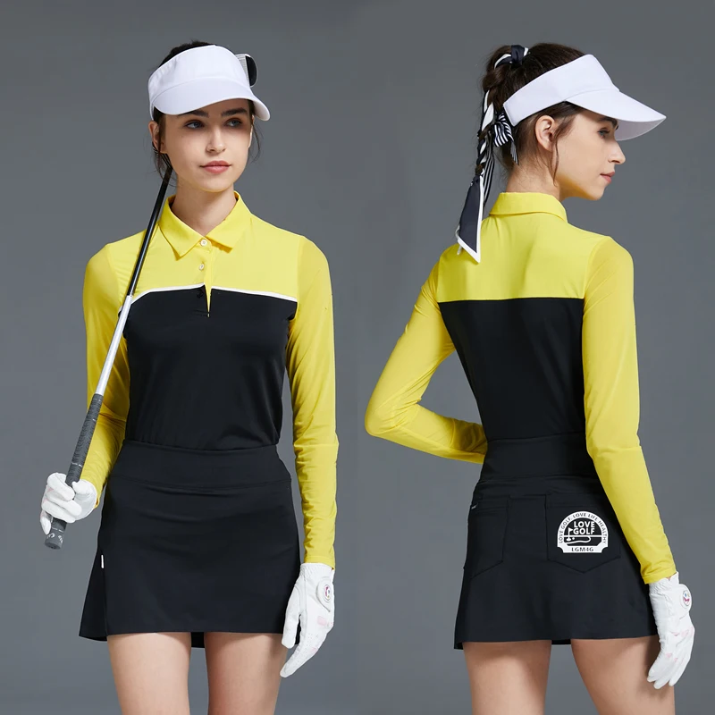 

Женская футболка-поло Love Golf, Летняя шелковая Солнцезащитная футболка-поло с длинным рукавом, комбинированные рубашки, короткая юбка, женски...