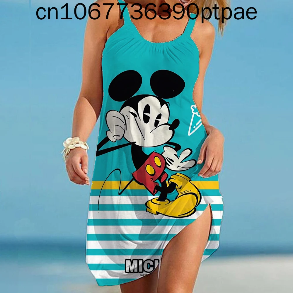 

Disney - Mickey Minnie Summer 3D Print Cartoon Dresses For Women 2022 Backless Women's Beach Dress Cute Sexy Loose Sling Beach