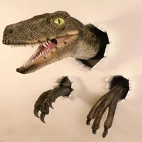 80hot1 set realistic dinosaur ornament vivid open mouth shape scary wall breaking velociraptor claw figurine home decor
