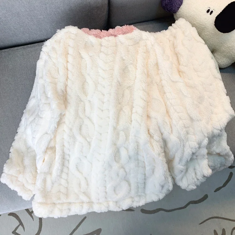 2024 зимний женский пижамный комплект милая коралловая бархатная одежда для сна