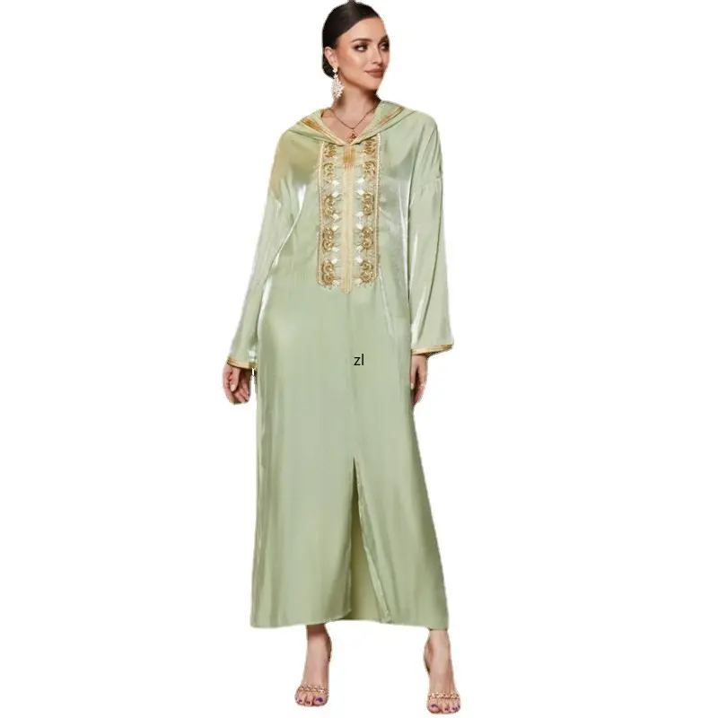 

Floral Embroidery Lace Tape Hooded Dress Luxury Diamonds Solid Color Shiny Abaya For Women Dubai 2023 New in Dresses