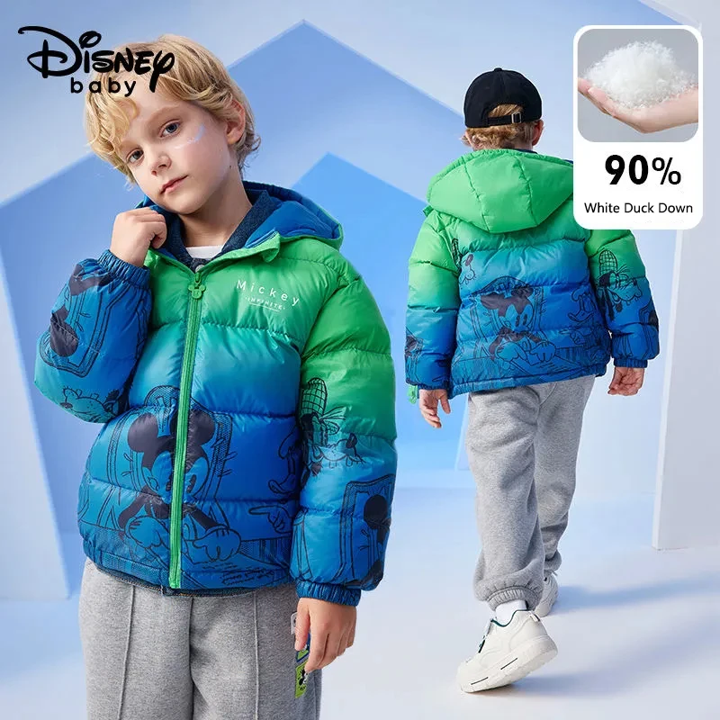 

Детский пуховик Disney с Микки Маусом, теплый модный пуховик на белом утином пуху для мальчиков, детская одежда, осень-зима