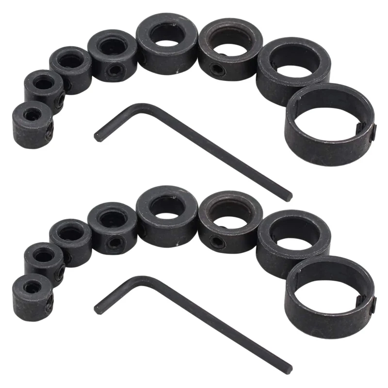 

Set Of 2 Drill Stop Bit Collars Limit Ring Dowel Shaft Chuck Positioner Locator With 2 Pcs Inner Hexagon Spanner