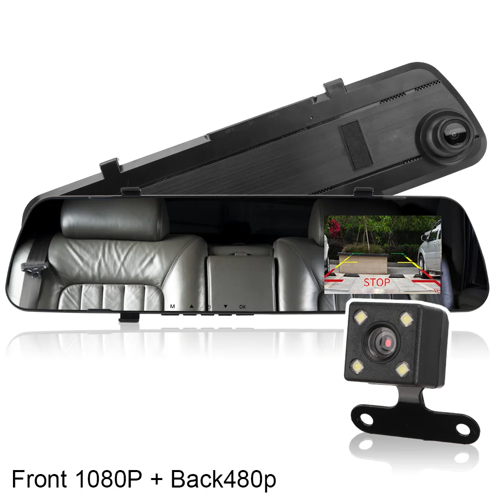 Mirror Dashcam Full HD Cycle Recording Car DVR Dash Camera 4.3 Inch Car Electronics Rear View Dual Lens 1080P&480P