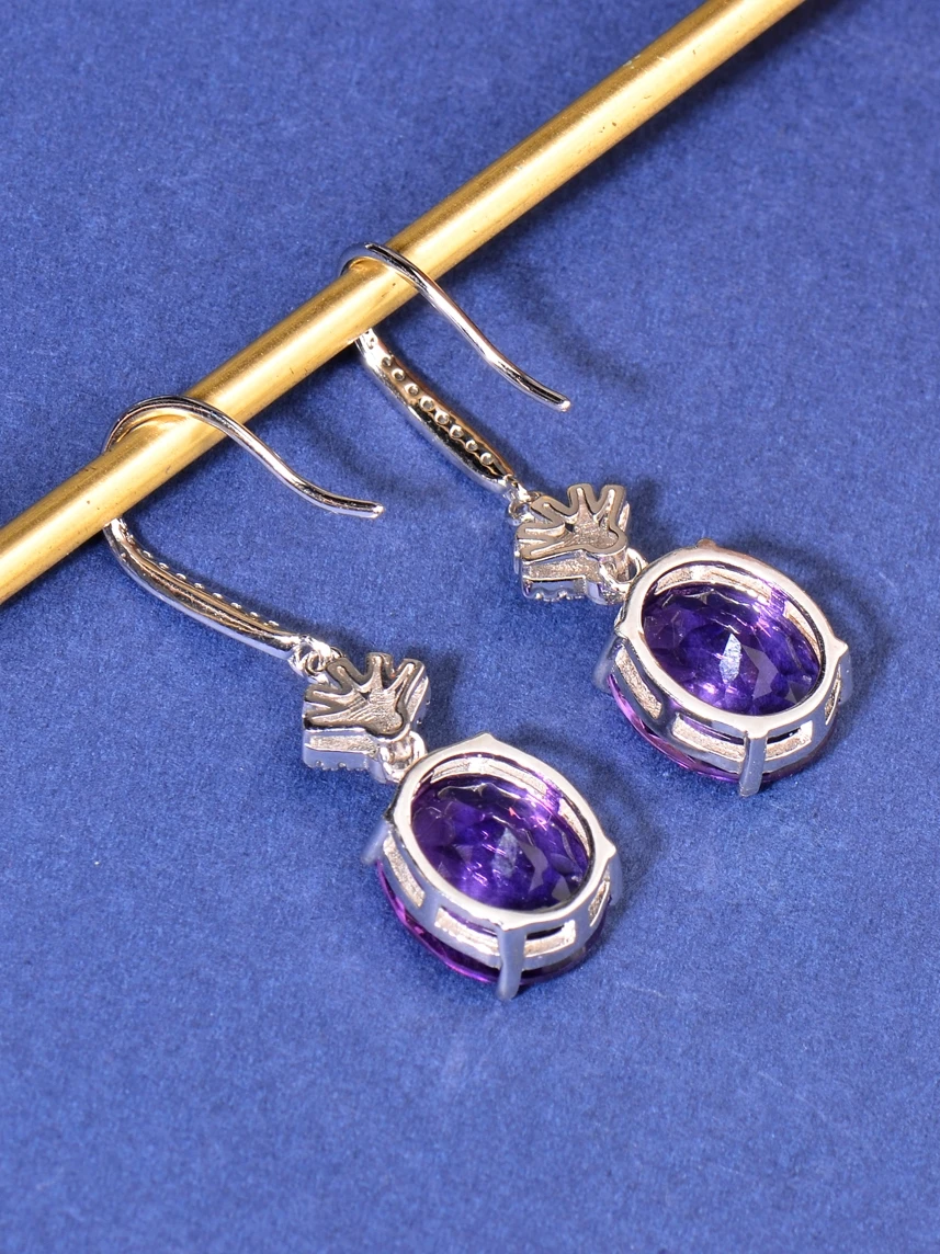 Серьги с фиолетовыми кристаллами натуральный аметист высококачественное