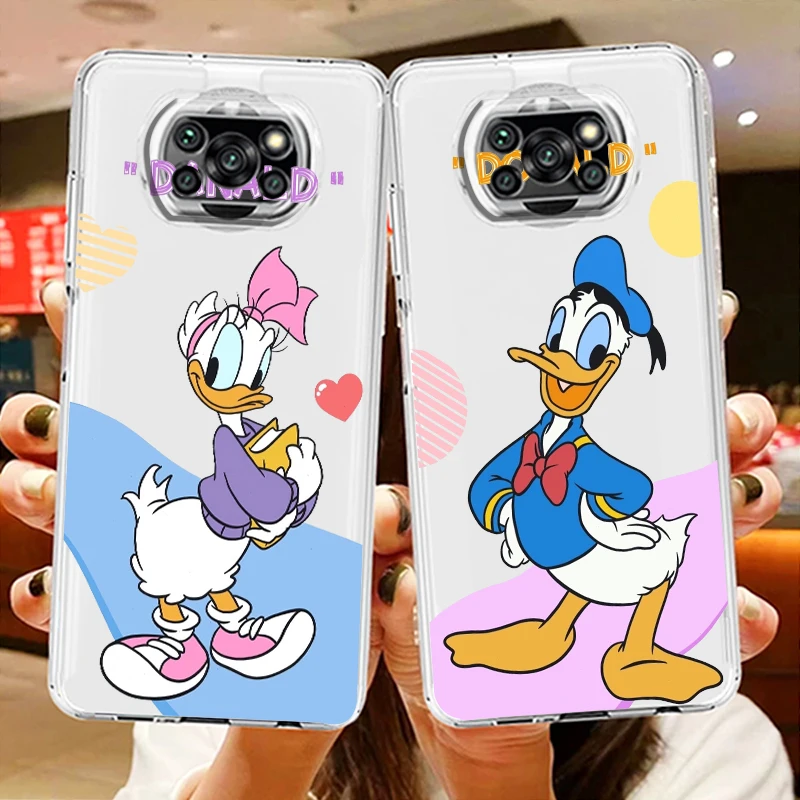 

Donald Daisy Duck Love Transparent Phone Case For Xiaomi Poco X5 X4 X3 NFC F4 F3 GT M5s M4 M3 Pro C55 C50 5G Cover Shell Coque