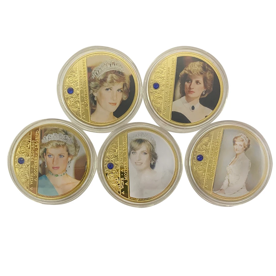 

5 types British Diana Princess Rose With Diamond Last Rose Professional Commemorative Gold Plated Coins Collectible Token Coin