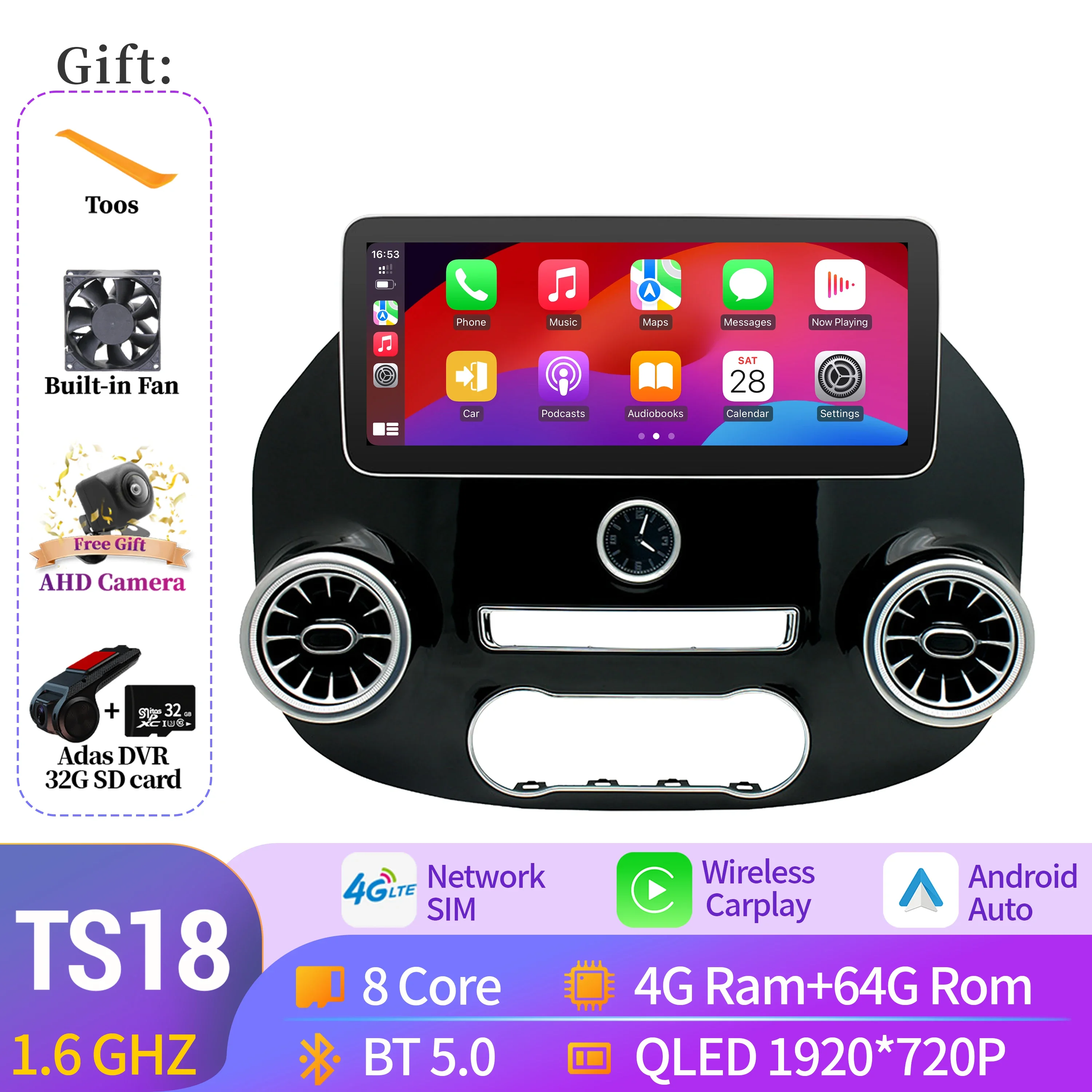 

12,3-дюймовый для Mercedes Benz Vito W447 2014-2021 беспроводной Android 14 Bluetooth Carplay 4G мультимедийный автомобильный радиоприемник экран