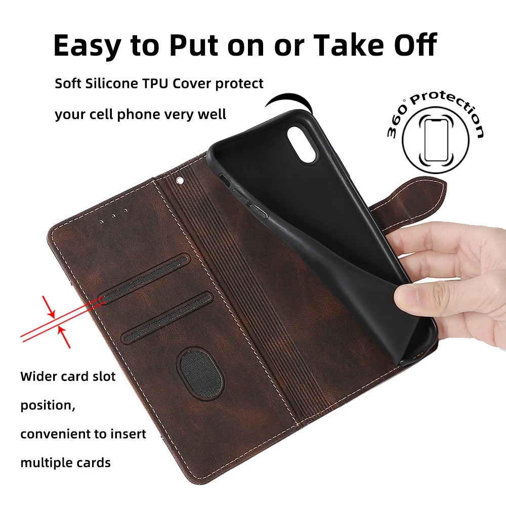 Кожаный чехол-бумажник с отделениями для карт iPhone 15 Pro Max 14 13 12 11 Plus