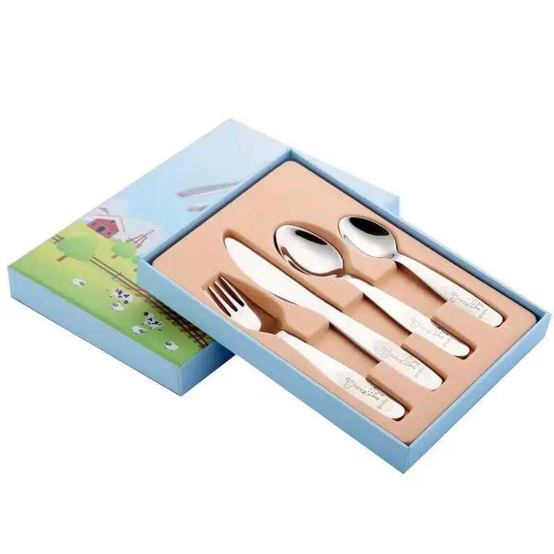 

PCSpack 304 Stainless Steel Kids Cutlery Cartoon Pattern Carving Children Tableware Westernstyle Tableware Cutlery Set