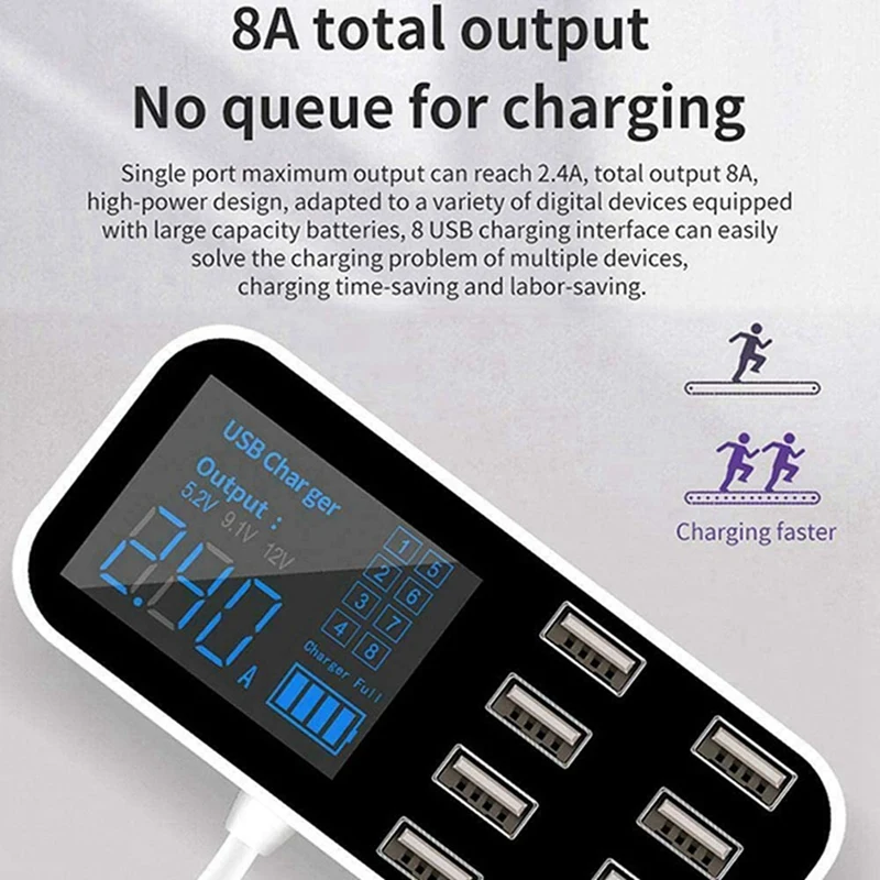 

2X A9S Fast Car Charger 8 Port Multi USB LCD Display Phone Charger 12V Battery Charger USB Hub For Phone Tablets GPS DVR