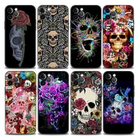 retro style flower skull phone case for iphone 11 12 13 pro max 7 8 se xr xs max 5 5s 6 6s plus soft silicone
