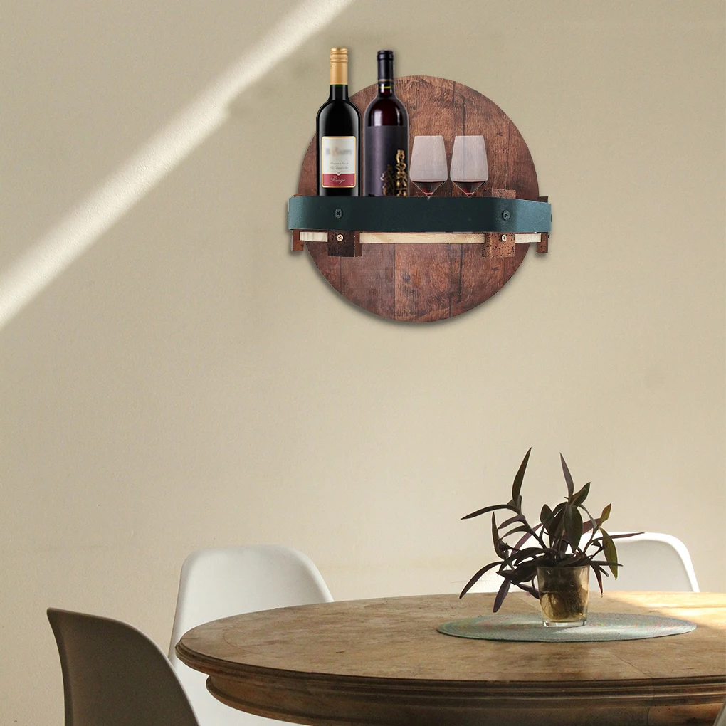 

Wall Mounted Wood Wine Shelf Drinks Bottles Storage Stand Holder Vintage Hanging Rack Art Barware Bar Household Decor