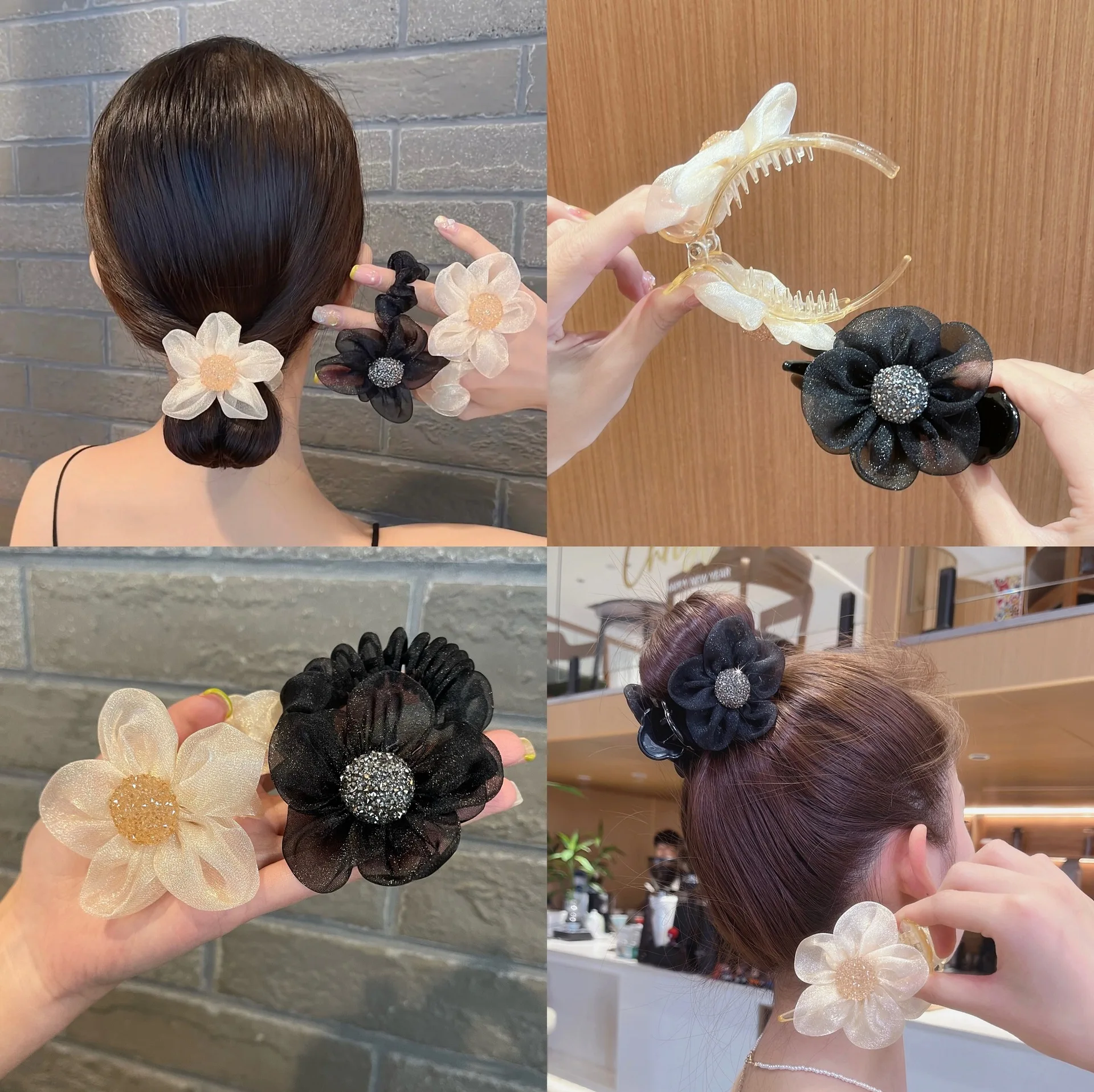 

Mesh Sunflower Ball Head Catch Clip Hair Artifact Female Ponytail Hairpin Temperament Elegant Hairgrip Hair Accessories