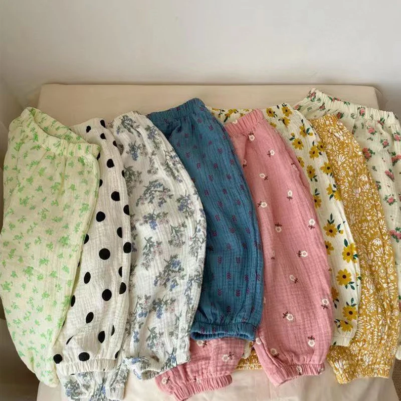 

Летние брюки с защитой от комаров, детские брюки для девочек с мультяшным принтом, новый дизайн, мягкие длинные брюки, повседневные свободные шаровары для мальчиков и малышей