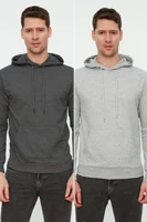 trendyol male 2li package regular fit basic hooded sweatshirt tmnaw22sw1345