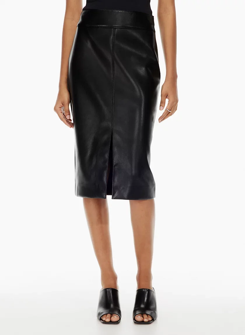 Environmentally Friendly Plain Leather Black PU Front Middle Slit High Waist Wide Waist Side Bone Zipper One-step Skirt Women