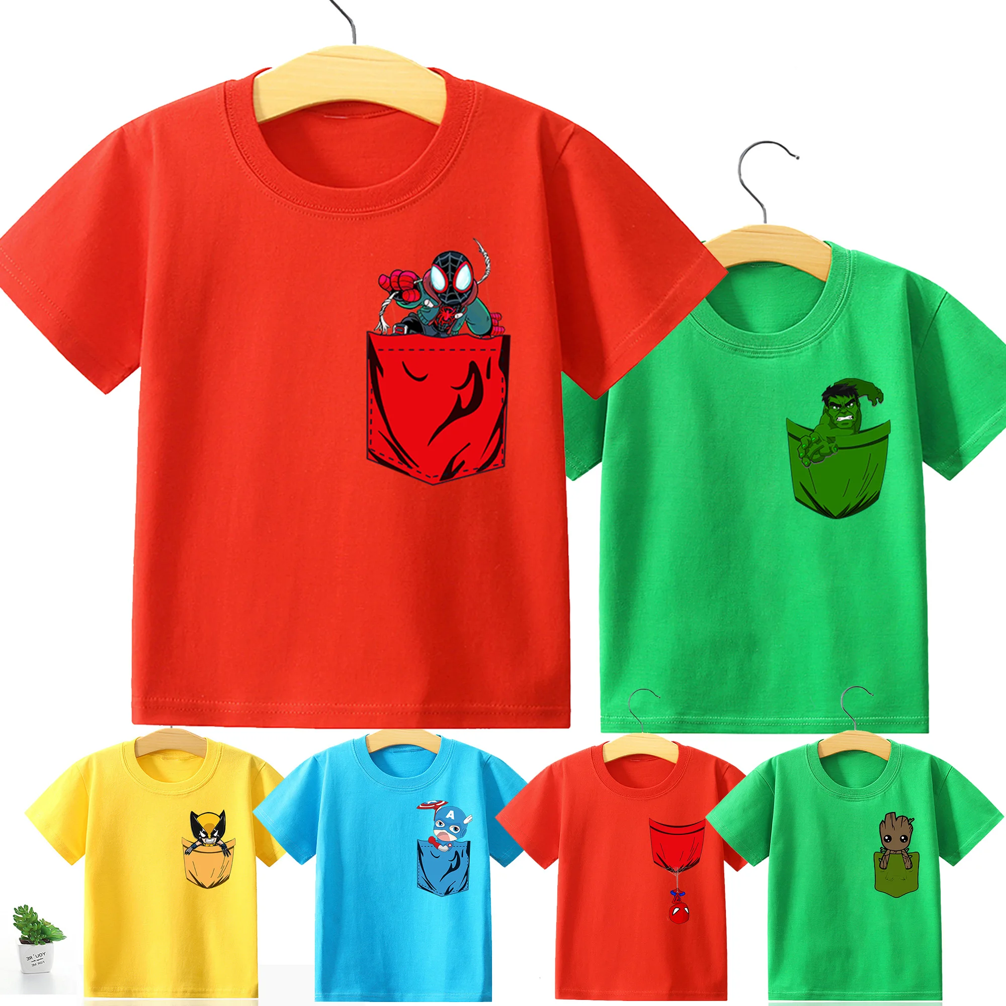 

Marvels Children T Shirts Clothes Game Spidermans Hulks Baby Yodas Cartoon Kids Short Sleeve Clothing Boys Killua Clothes Tee
