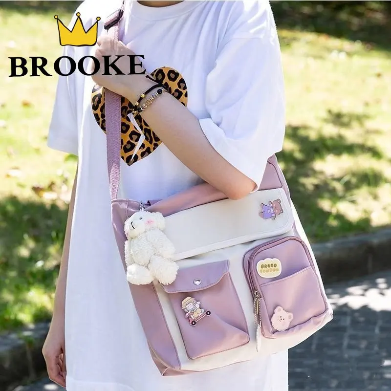 

Вместительная Холщовая Сумка на плечо для женщин, школьный портфель для учебного класса, контрастная сумка-мессенджер для офиса