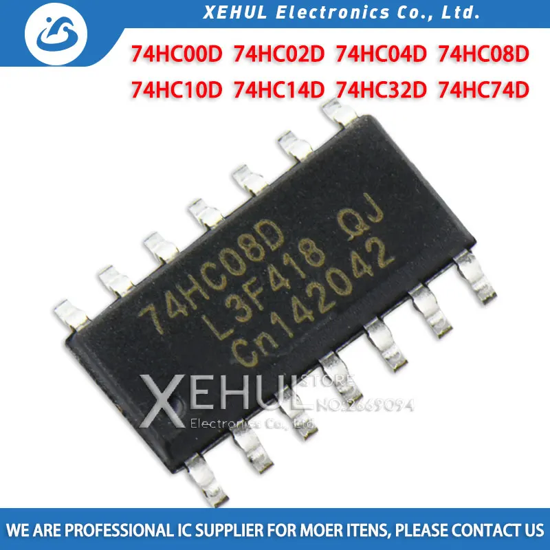 74HC00D 74HC02D 74HC04D 74HC08D 74HC10D 74HC14D 74HC32D 74HC74D SOP-14, 10 шт.
