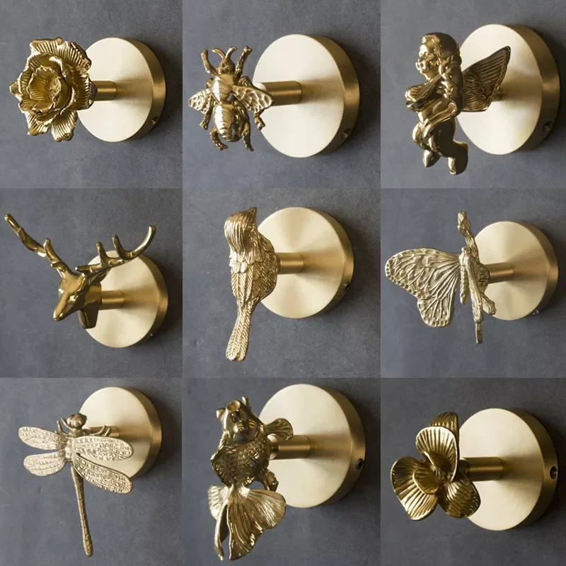 

Nordic Style Brass Animal Design Hook Retro Entrance Door Bathroom Wall Hanging Key Hanger Wall Decoration Housekeeper On Wall