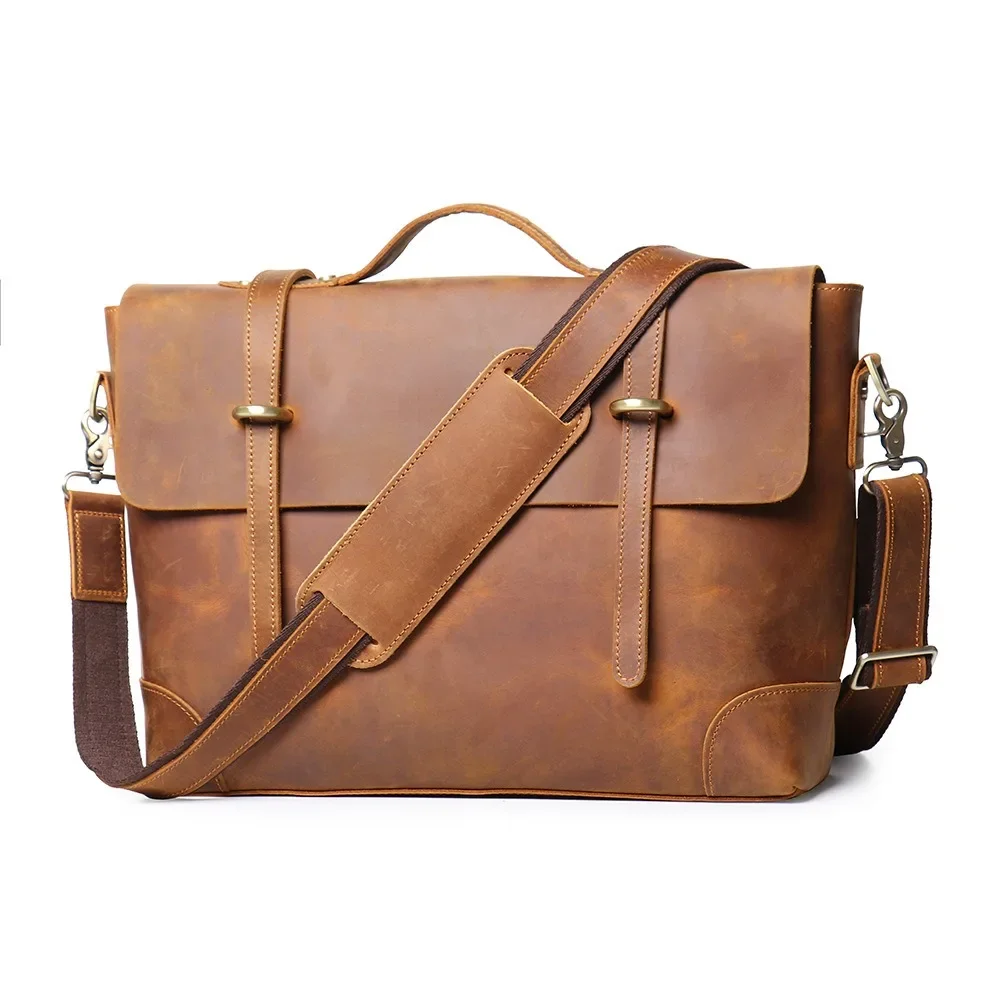 Винтажный Коричневый мужской портфель из натуральной кожи Crazy Horse Highend A4 для