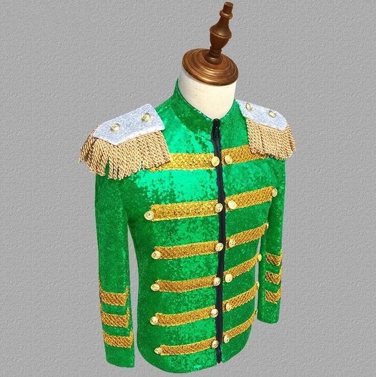 

New Court jackets Male Personality Tide Stage Costume Nightclub Bar DJ Sequins Suit Coat European style Plus size S-3XL