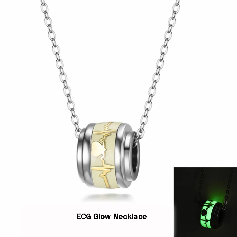 

Glow in The Dark Pendant Necklace Luminous Pendant Punk Titanium Steel ECG Glow Pendant Necklaces