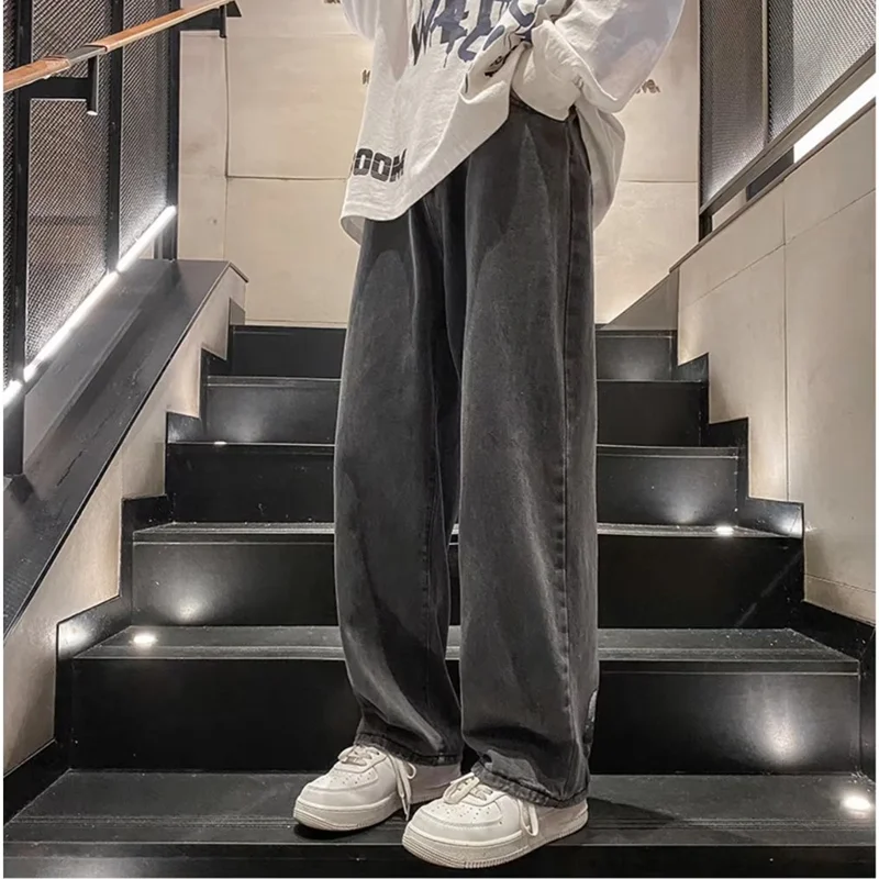 Men Clothing 2022 New Loose Comfortable Smoky Grey Jeans Temperament Versatile Straight Cylinder Wide Leg Trousers Autumn Female