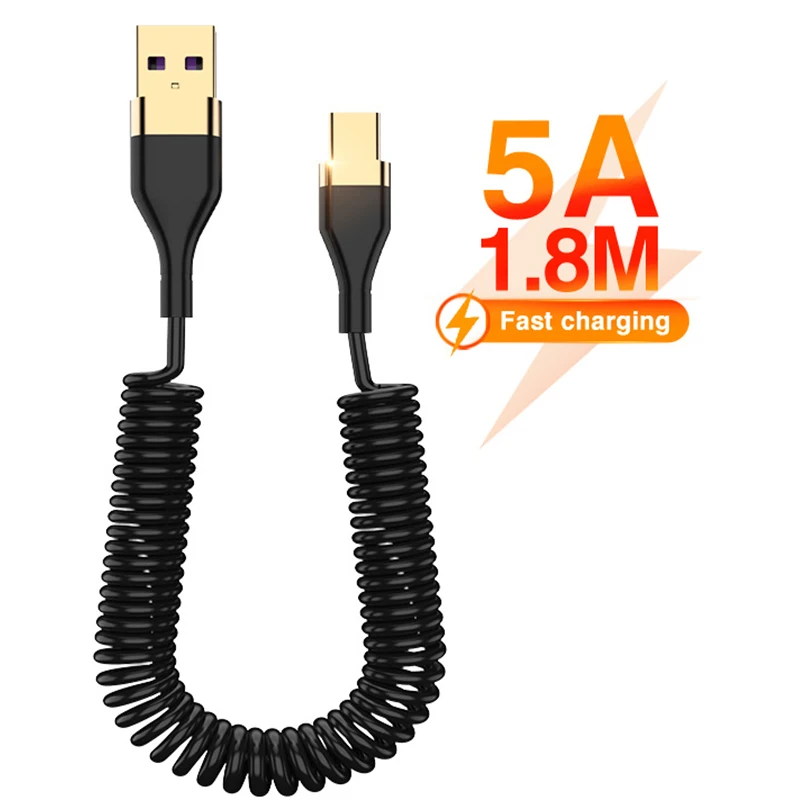 

Spring 3A Micro USB 5A Type C Fast Charging Cable For Samsung S9 S8 Car Retractable Data Cord For Huawei P30 Xiaomi Redmi Note 7