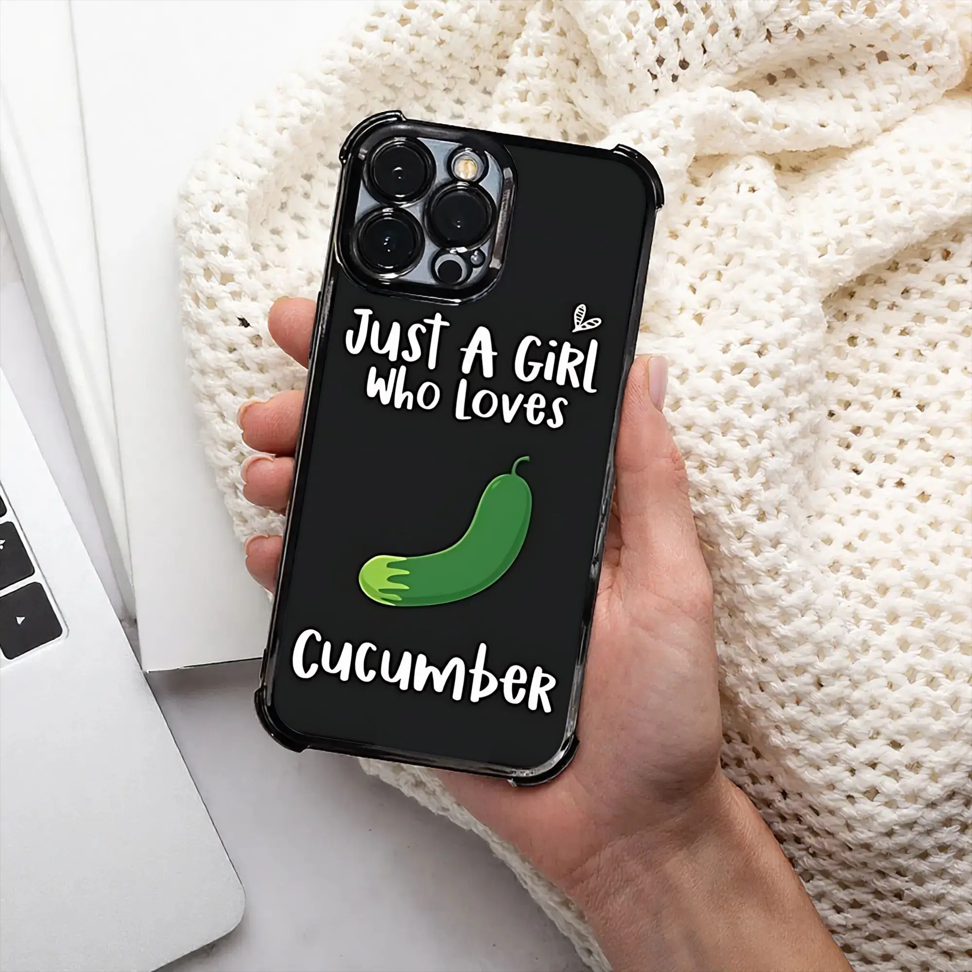Фото Чехол для телефона с цитатой «Girl Loves Cucumber» и гальваническим покрытием для iPhone различных моделей №1