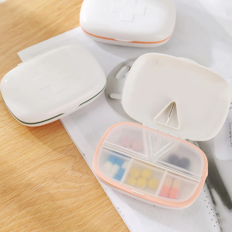 

Travel Portable Pill Case 5 Grids Mini Carry-on Storage Box Pill Medicine Cutter Sealed Compartment Medicine Splitter Box
