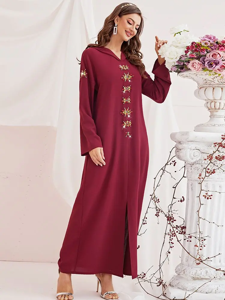 Ramadan Eid Mubarak Red Abaya Dubai Morocco Arabic Turkey Islam Muslim Hijab Modest Dress Kaftans For Women Robes Djellaba Femme