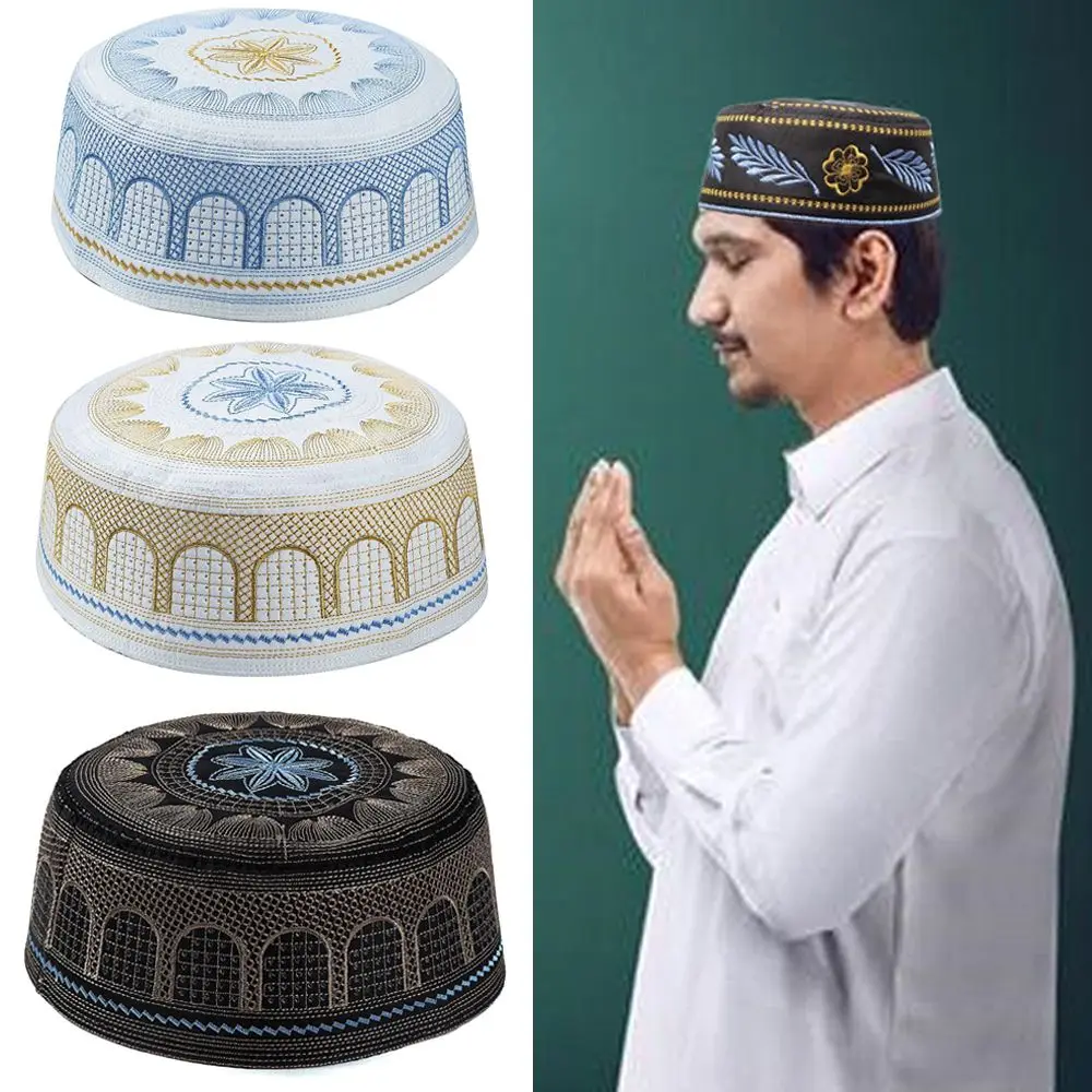 

Men Islam Embroidery Saudi Arabian Muslim Hat India Caps Prayer Hat Musliman Turban