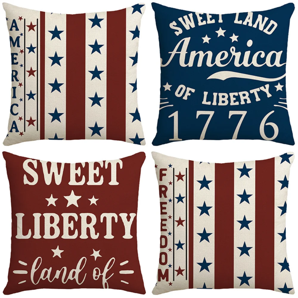 

4th/Fourth of July Decorations Cushion Cover Patriotic Pillow Covers 18x18 Inch Independence Memorial Day Party Decor Pillowcase