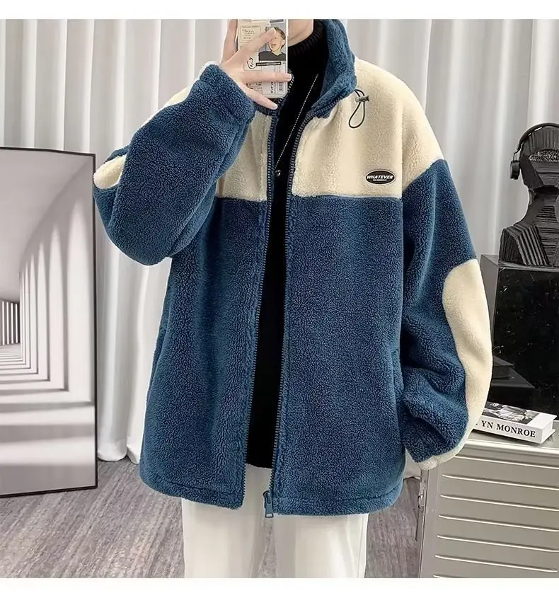 

Зимняя флисовая пушистая куртка, теплая пушистая куртка на молнии в стиле пэчворк, мужские осенние легкие куртки, уличная одежда в стиле хип-хоп