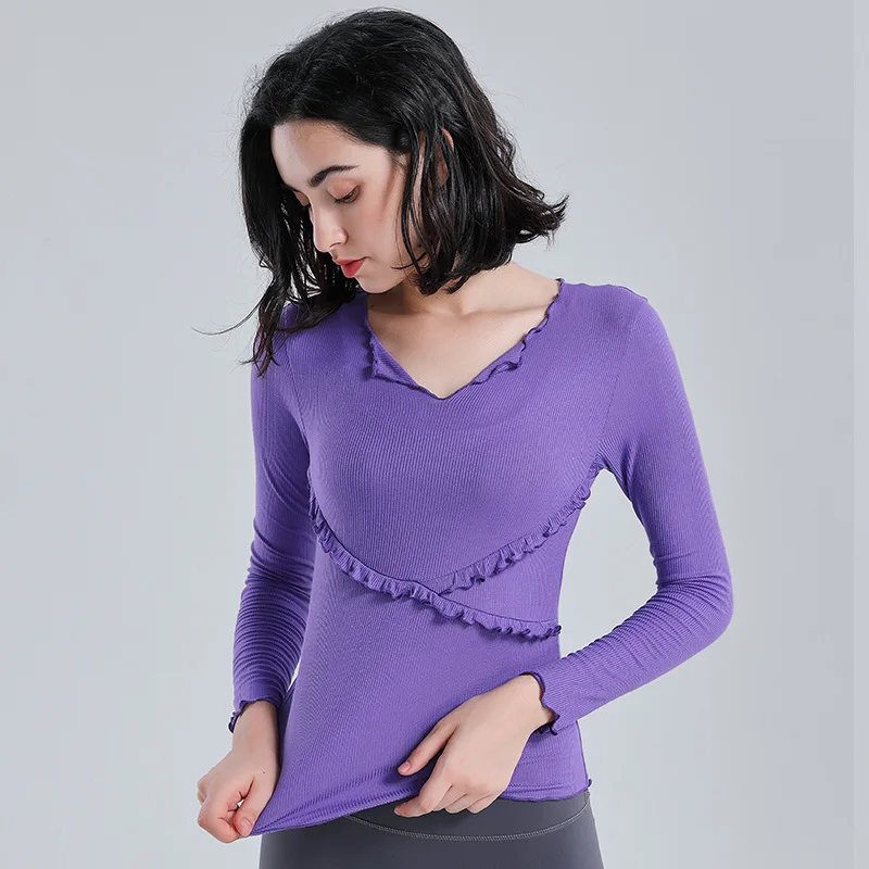 

Sports Top Tight Wooden Ear Yoga Clothes Slim Look Running Long Sleeve Yoga Women