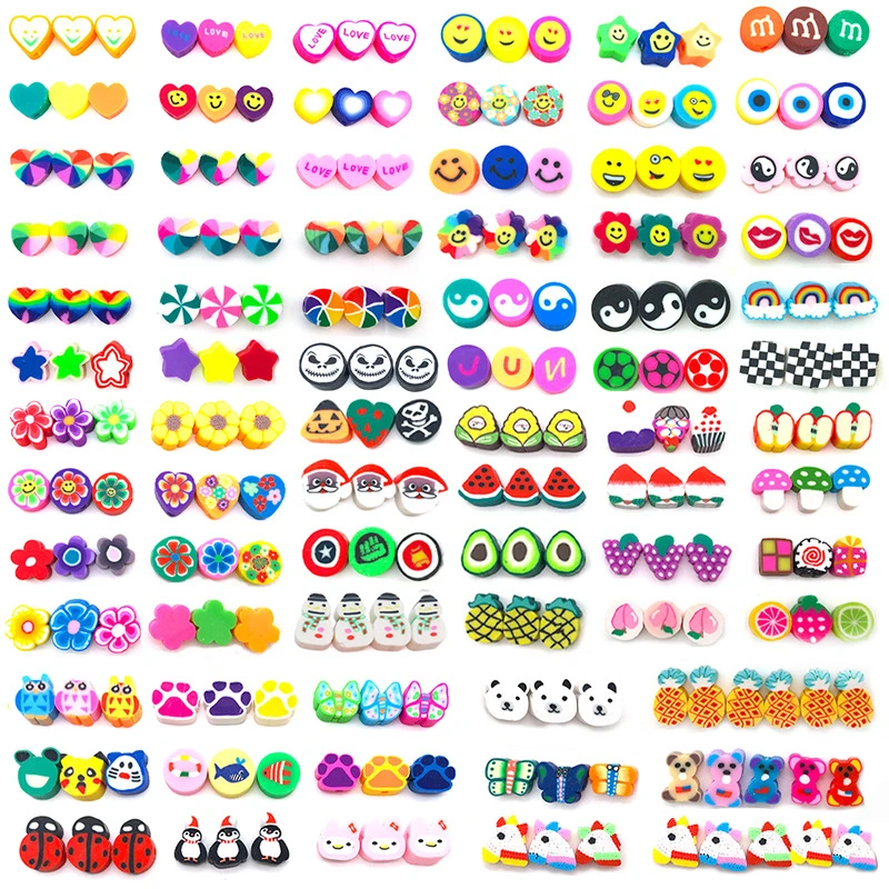 

100 Pieces Animal Fruit Flower Polymer Clay Beads Loosely Spaced Kids Jewelry DIY Making Bracelet Necklace Accessories