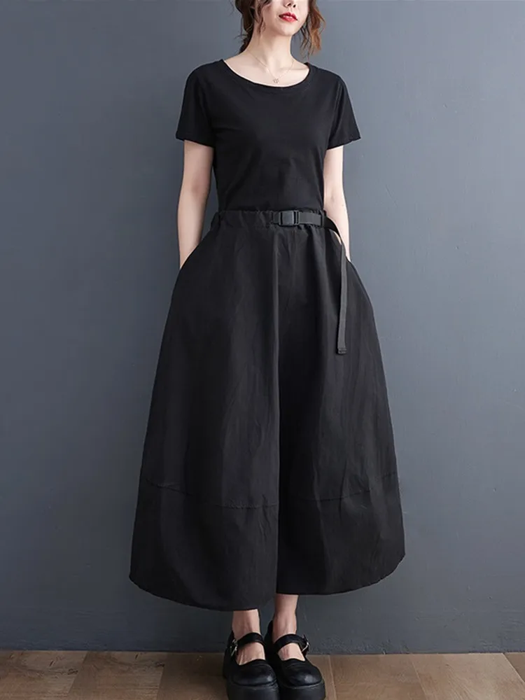 Корейская мода черная хлопковая винтажная Высокая талия Летняя Повседневная